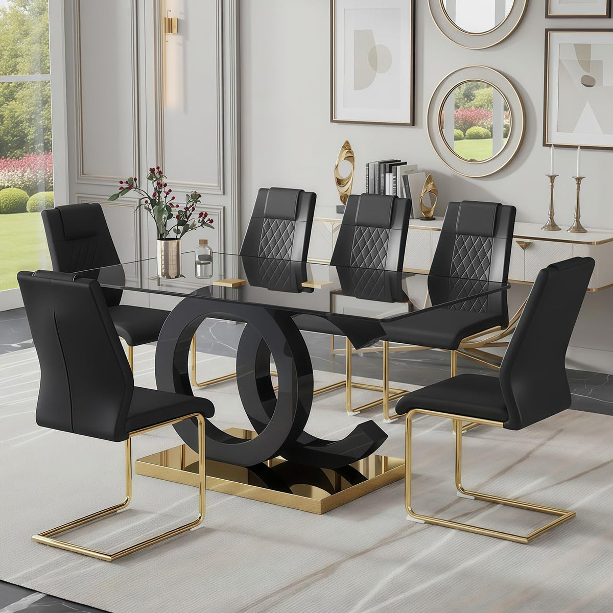 ebullient modern dining table set for 6 ，7 on a desk or shelf