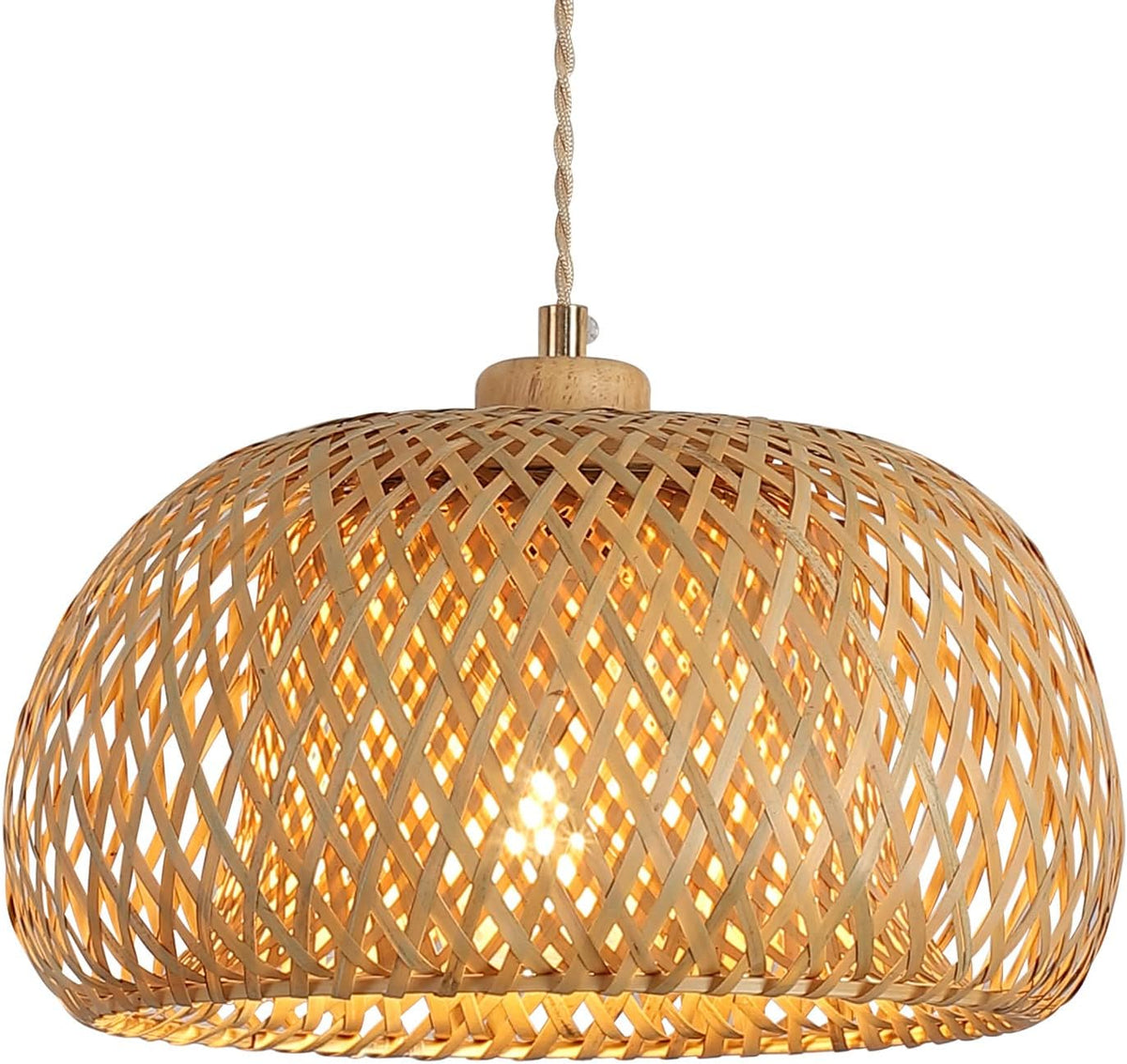 Bamboo Pendant Light Fixture One-Light Adjustable Boho Basket Handmade Woven Pendant Lighting for Kitchen Island Sink Farmhouse Dining Room