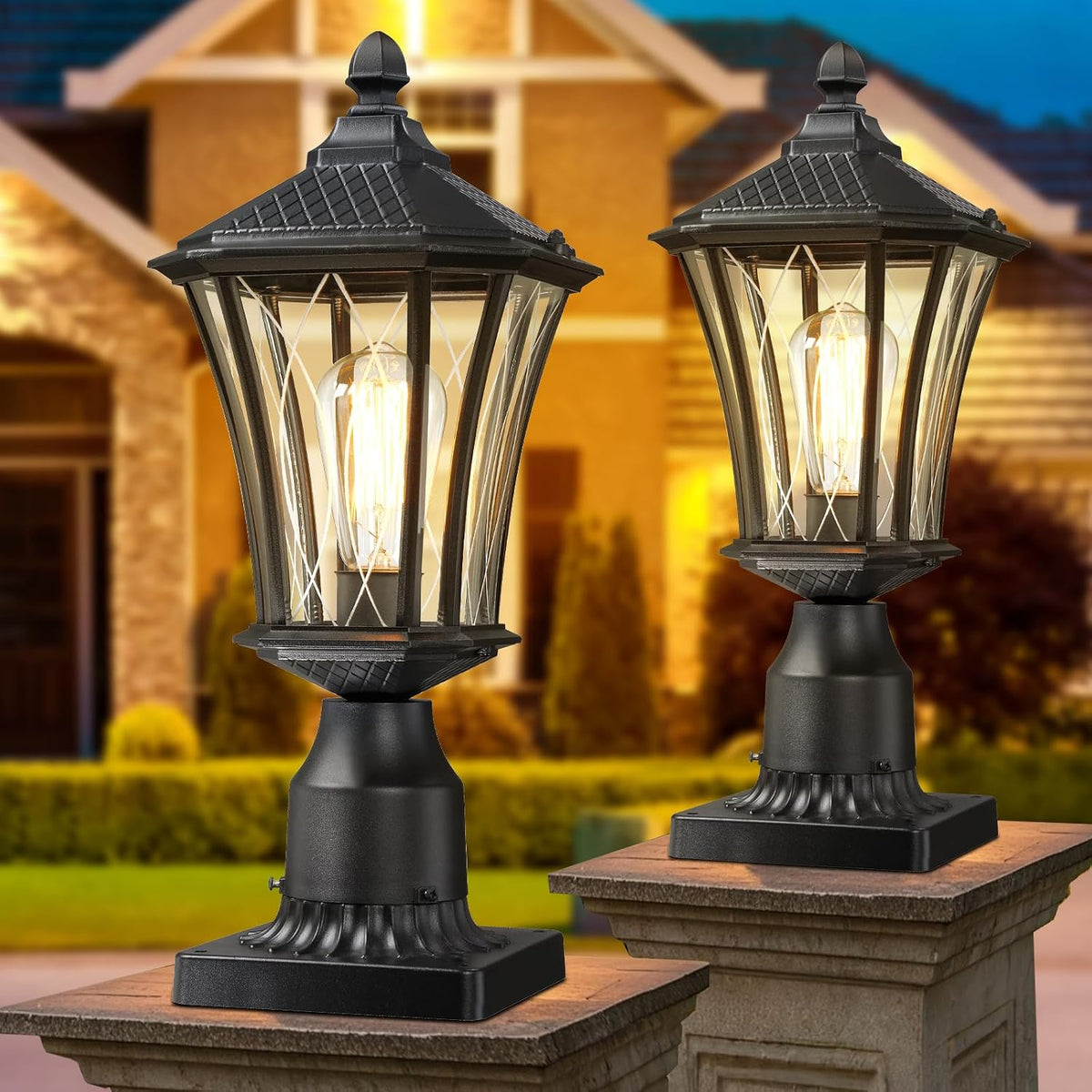 YSN 16" Outdoor Post Lights, Black Lamp Post Light Fixture, 2 Packs