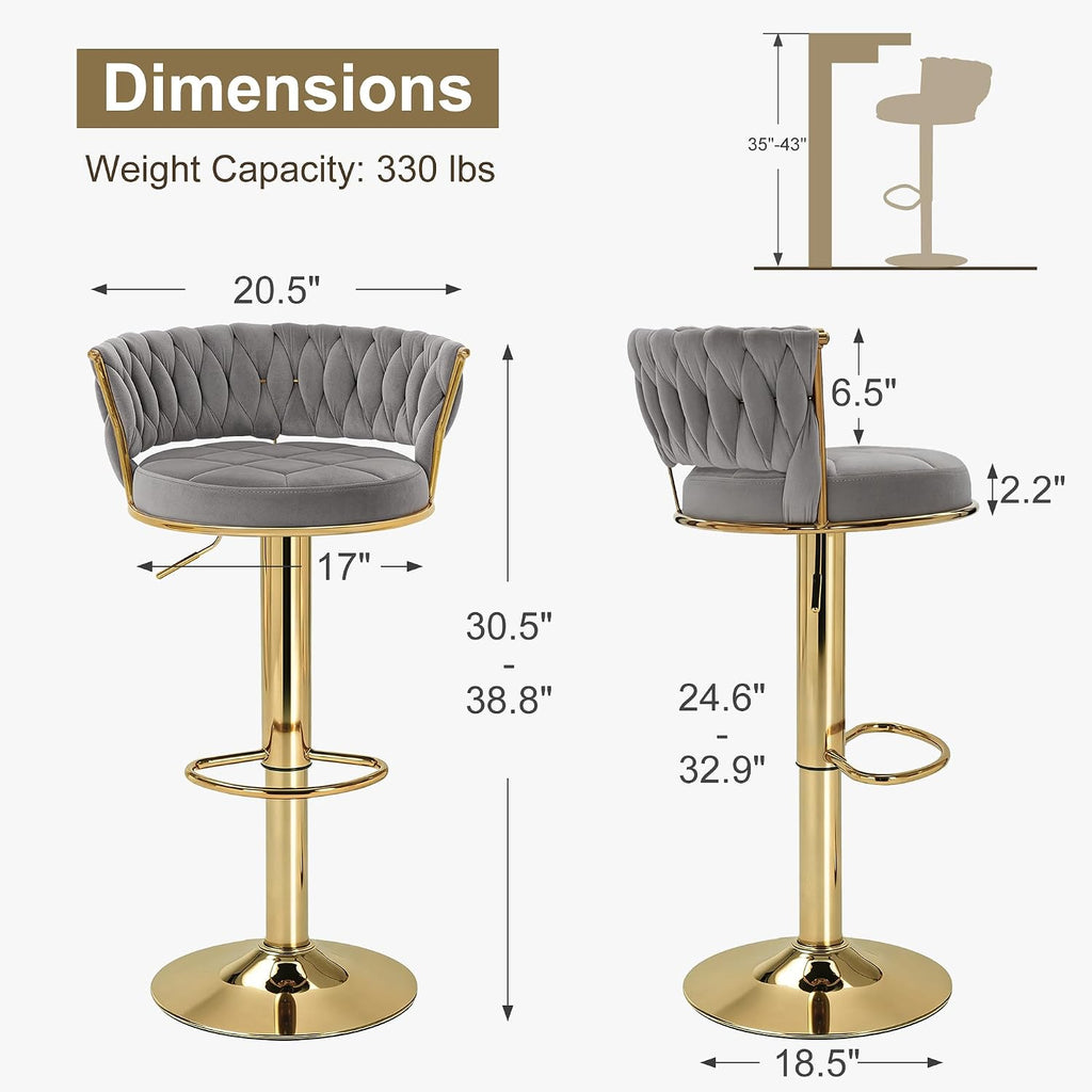 vecelo bar stools set of 2, adjustable barstools, close-up detail