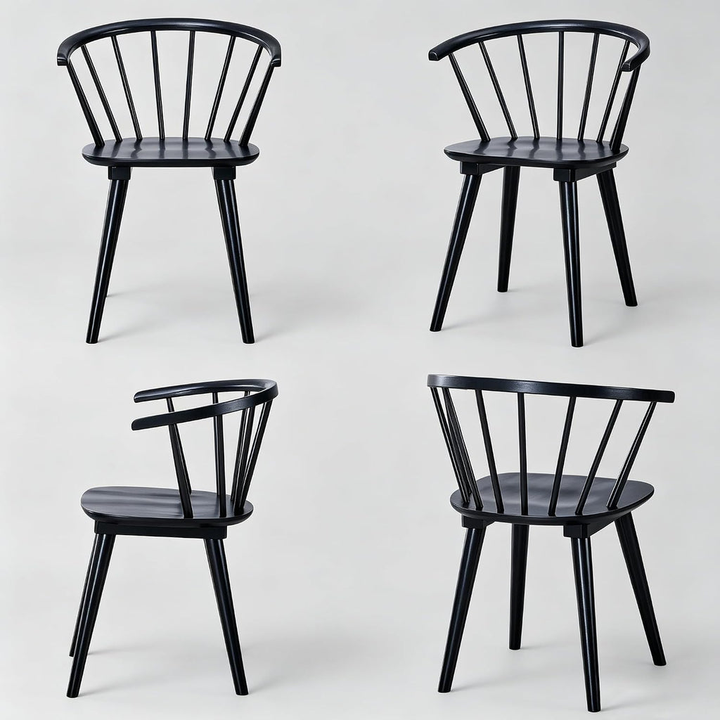 DUHOME Wooden Black Dining Chairs Set of 4, Windsor Dining Room Chairs with Arms Farmhouse Spindle Back Wood Kitchen Chairs with Curve Back, Mid Century Modern Style
