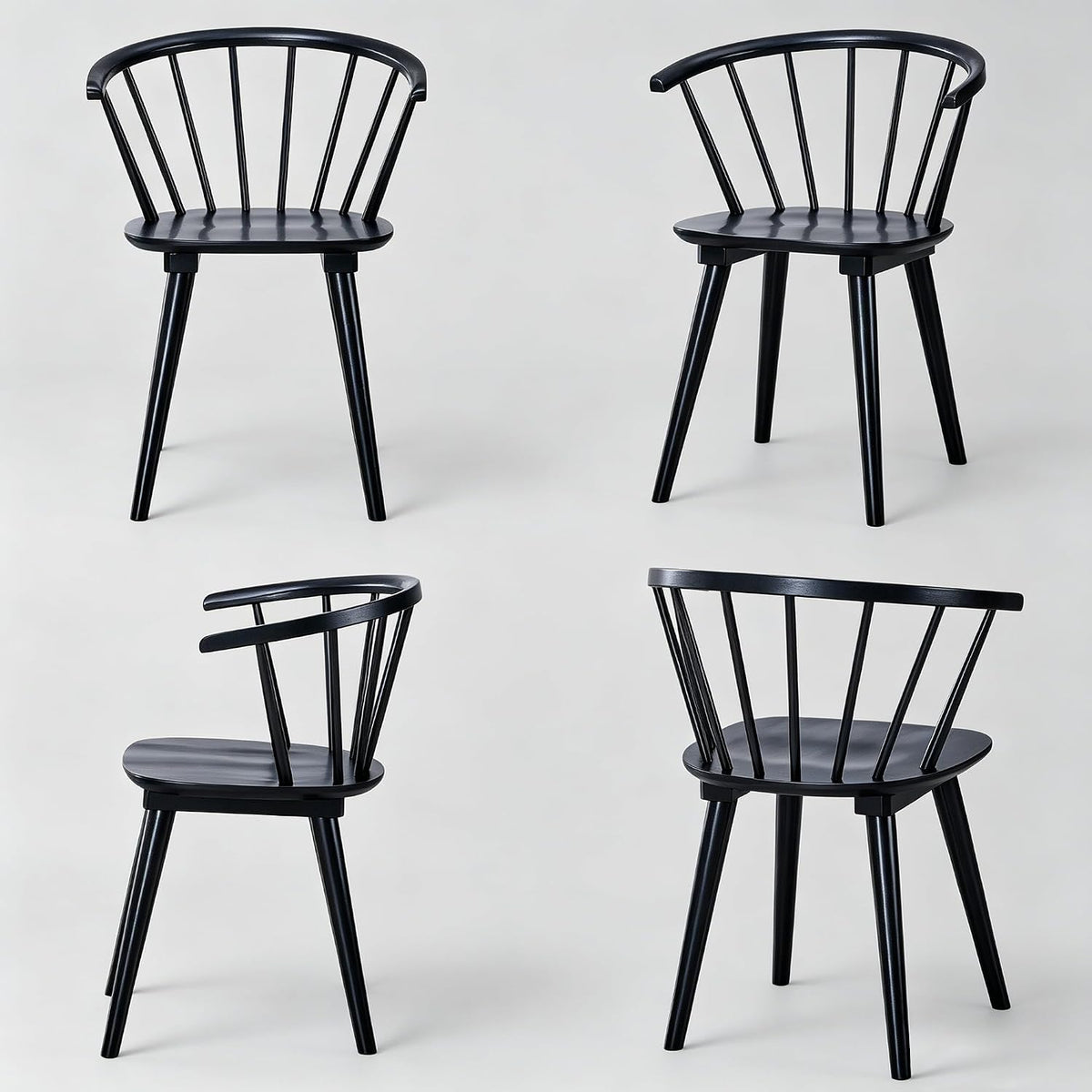 DUHOME Wooden Black Dining Chairs Set of 4, Windsor Dining Room Chairs with Arms Farmhouse Spindle Back Wood Kitchen Chairs with Curve Back, Mid Century Modern Style