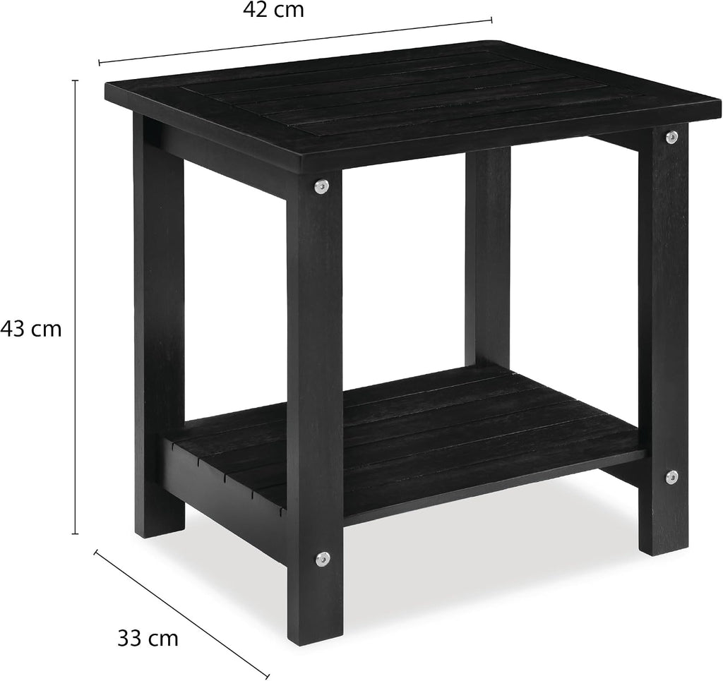 Acacia Wood Adirondack Side Table, 2-Tier Outdoor End Table - Black