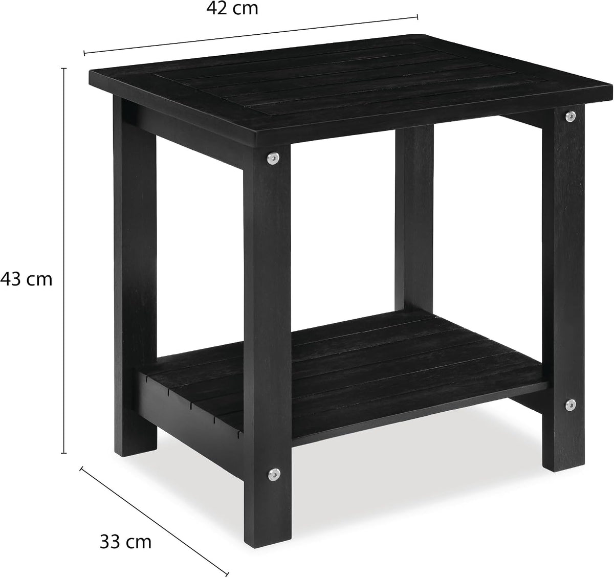 Acacia Wood Adirondack Side Table, 2-Tier Outdoor End Table - Black