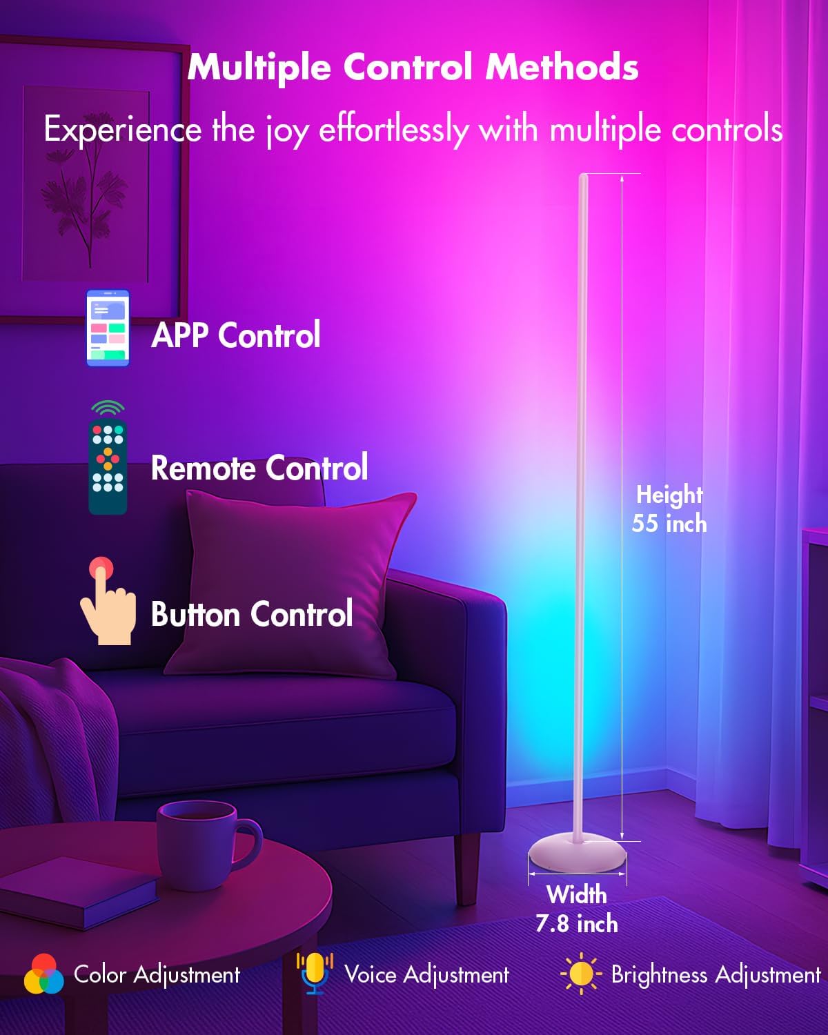 LED Corner Lamp, Smart RGB Floor Lamp for Living Room, Bedroom