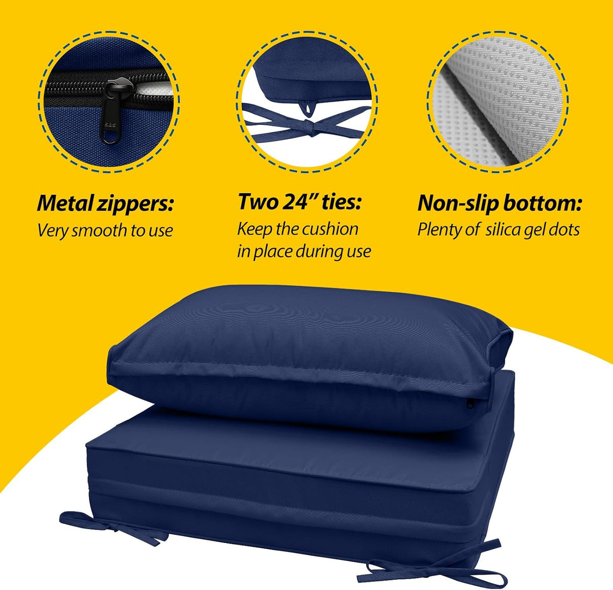 AAAAAcessories Outdoor Chair Cushions, 24 x 24 x 5 + 13.5 in, Set of 1