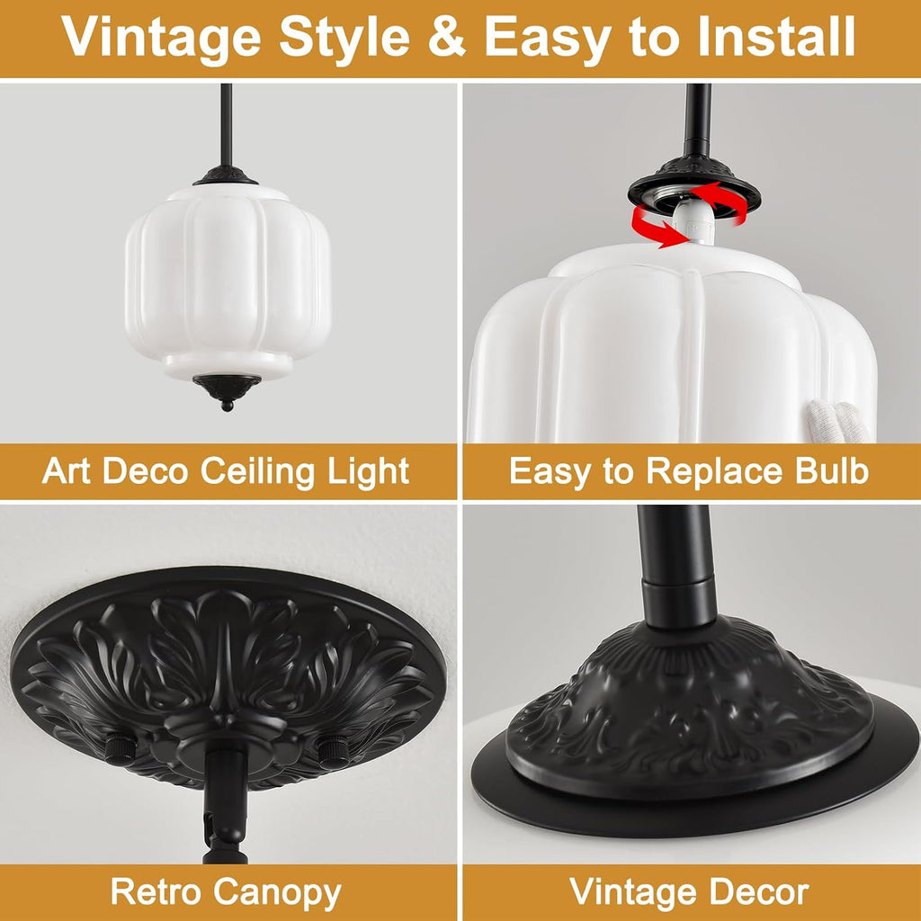 9in milk glass schoolhouse light fixture vintage, bulb, front angle view