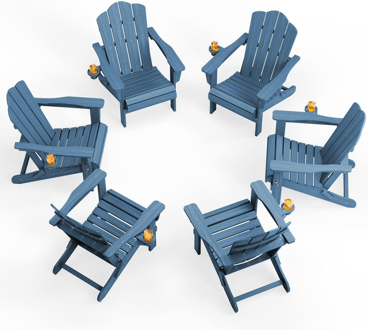 KINGYES Folding Adirondack Chair Set of 6 with Cup Holder, Navy
