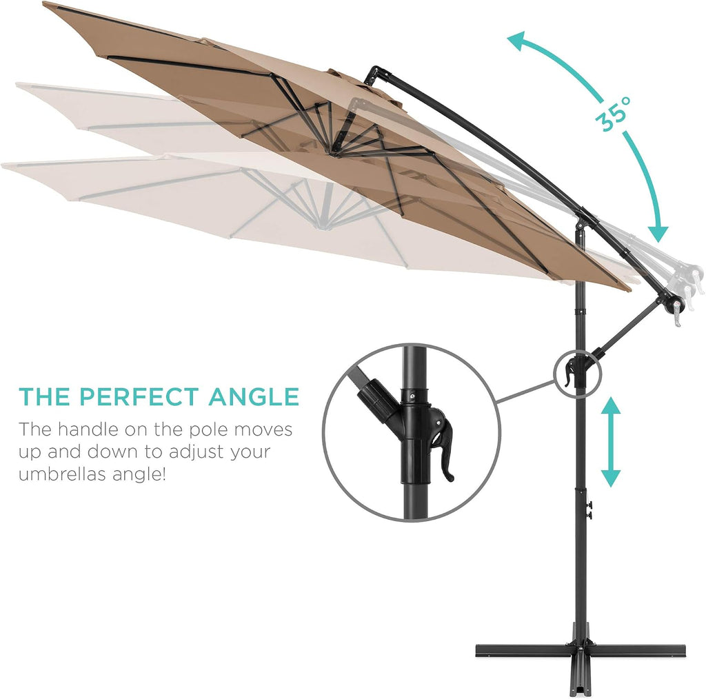 Best Choice Products 10ft Offset Cantilever Hanging Market Patio Umbrella, 8 Sturdy Ribs, Easy Adjustment - Tan