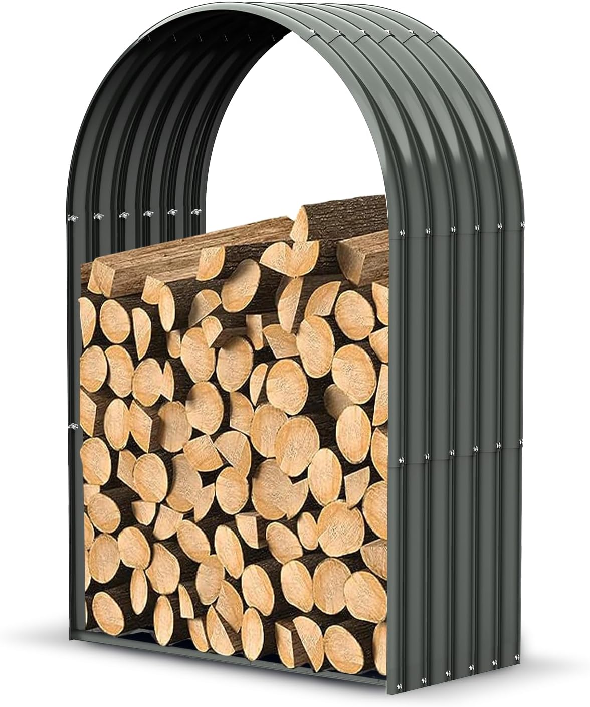 ANLEOLIFE Arch Tall Outdoor Firewood Rack with Corrugated Steel Roof