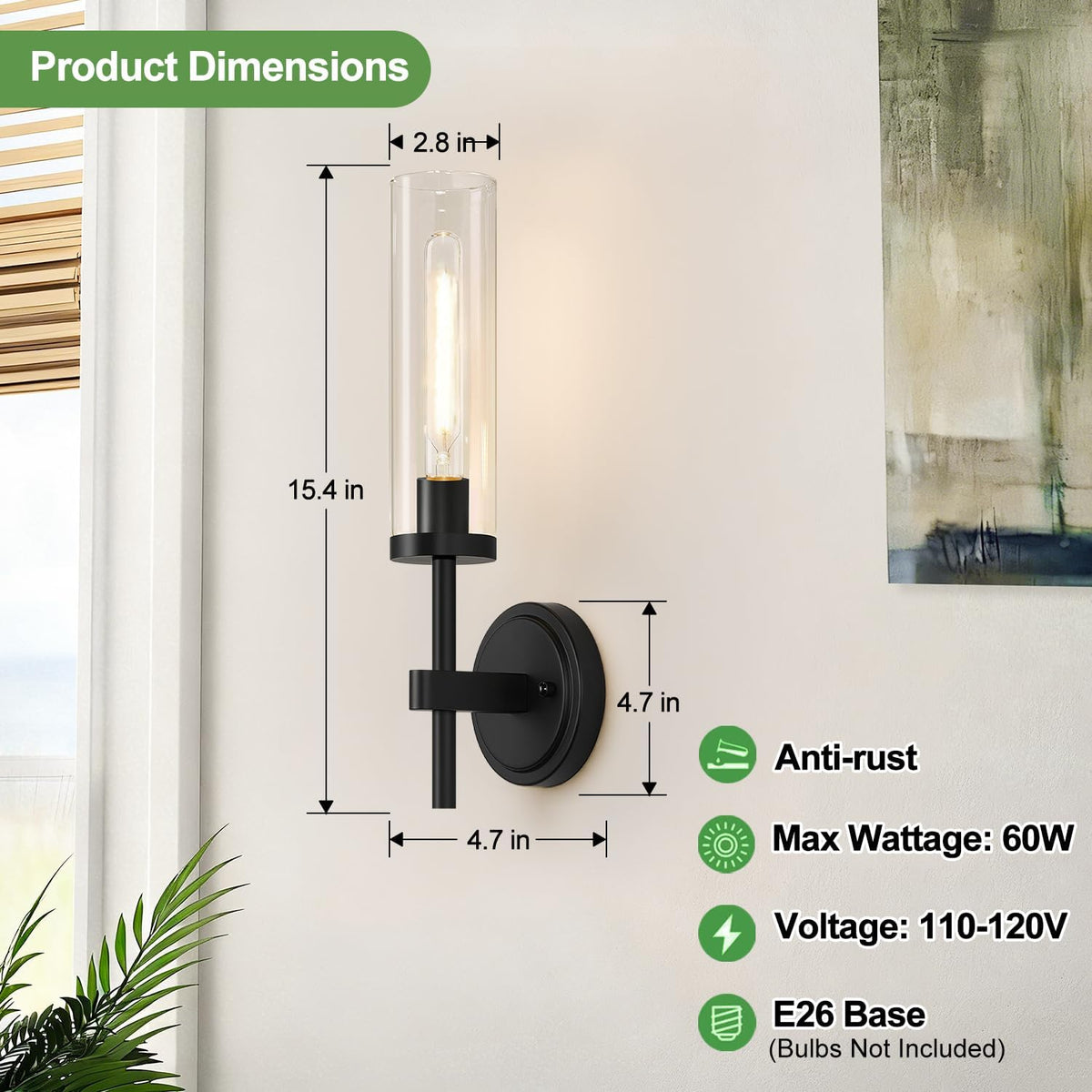 Hardwired Wall Sconces Set of Two, Matte Black Bathroom Sconces with Clear Glass, Modern Wall Light Fixtures for Bathroom Mirror Vanity, Living Room, Bedroom, Hallway, Stairway, Cabinet, Foyer