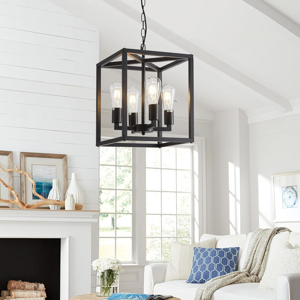 lanhall 4-light farmhouse chandelier fixture rustic industrial pendant, front angle view