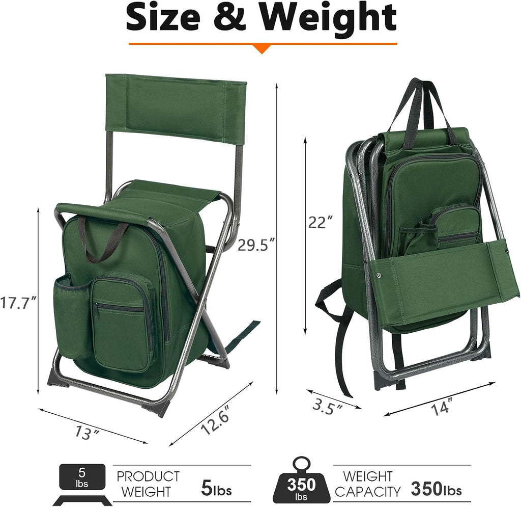 Portal Backpack Cooler Chair with Backrest, Portable Folding Stool