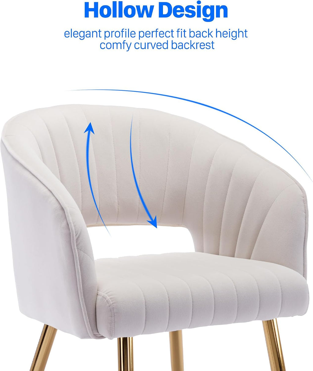 KCC Velvet Desk Chair Upholstered Tufted Chairs Dining Chairs 1 PC & Cream