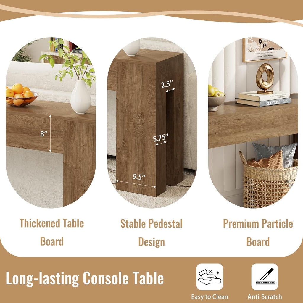 Epecoya Extra Long Sofa Console Table for Entryway 79-Inch, Natural Oak