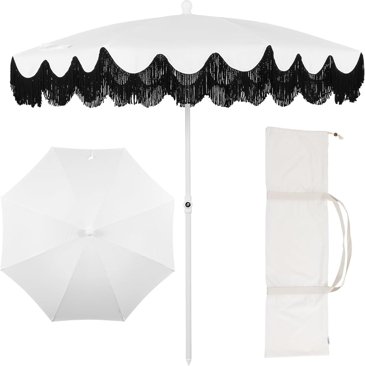 JONATHAN Y Mariner 6.5 ft. Solid Fringe Beach Umbrella, White/Black