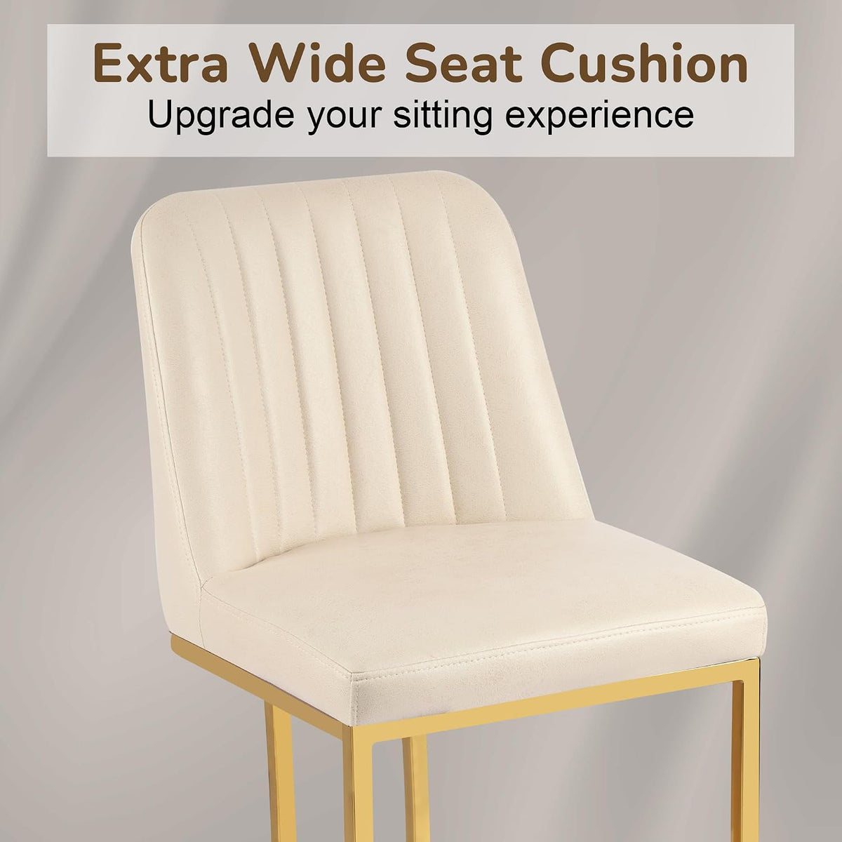 LSSBOUGHT Counter Height Bar Stools Set of 4, Beige Counter Stools with Back and Gold Metal Frame,Modern Barstools with Footrest, Upholstered Leathaire Bar Chairs for Kitchen Island(4pcs,Beige)
