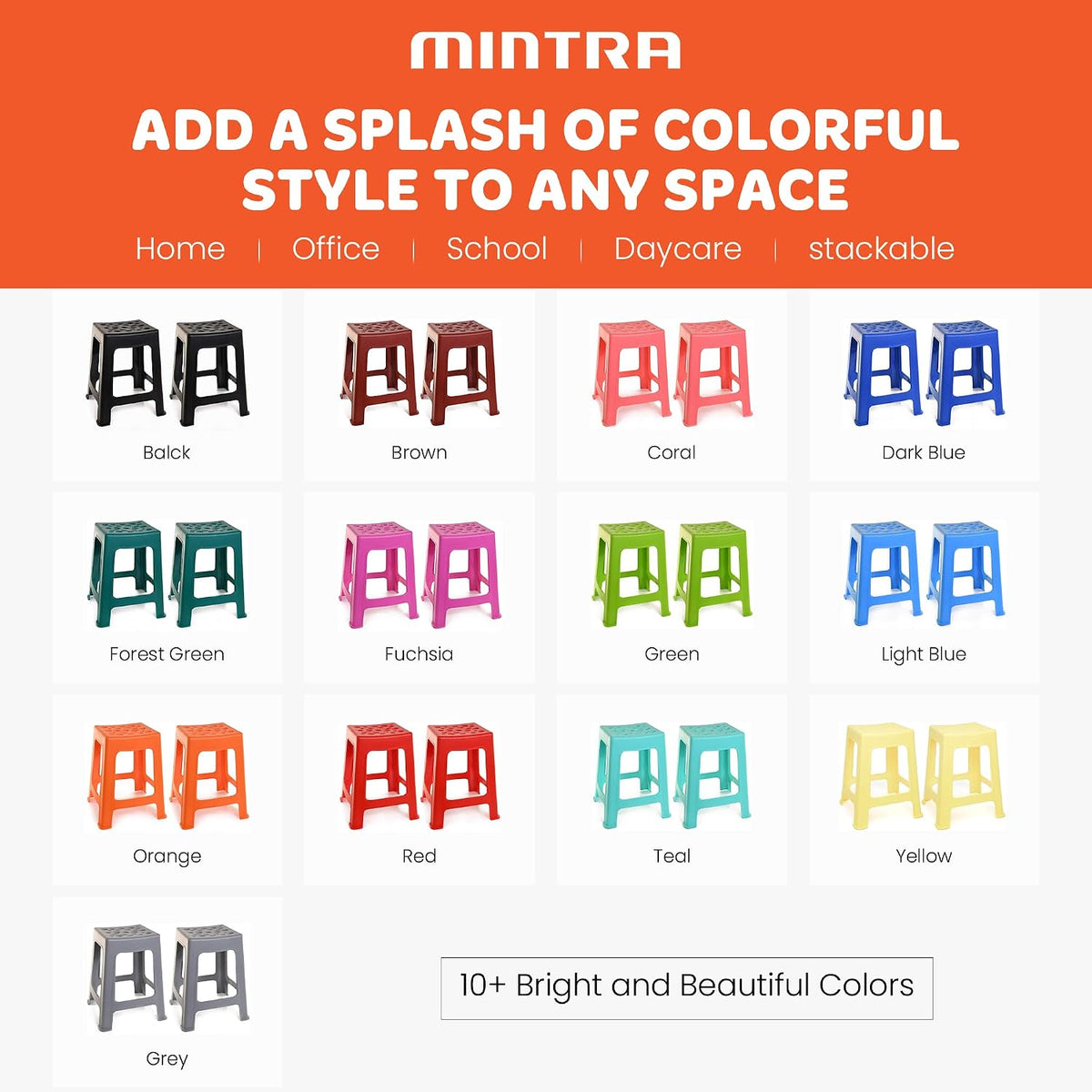Mintra Home Light Duty Plastic Stools 2pk (12.5in Height, Dark Blue)