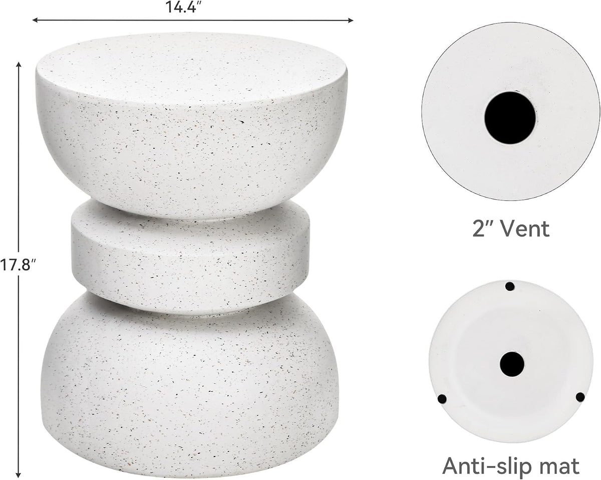 18" Outdoor Side Table, Modern Hourglass Garden Stool,Terrazzo-Look