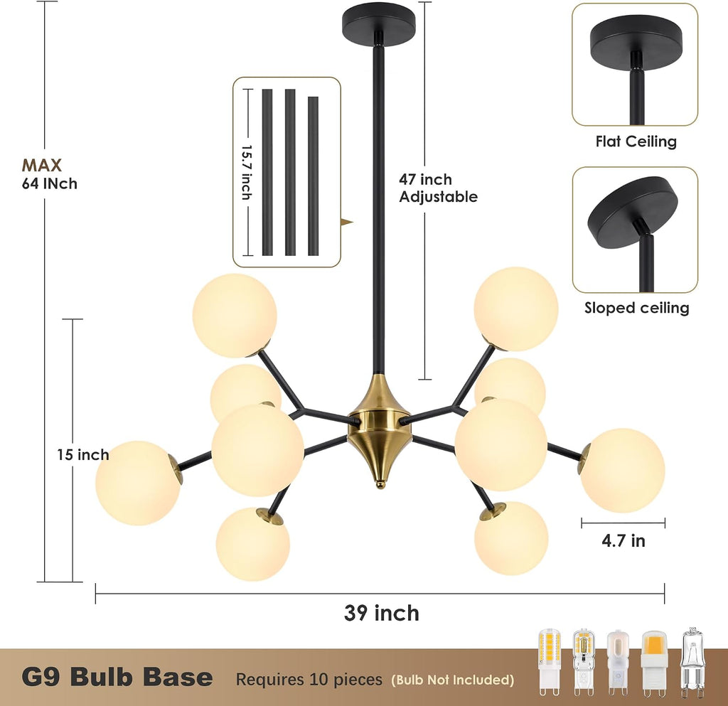 redstar 39" black and gold sputnik chandelier 10-light shown in use