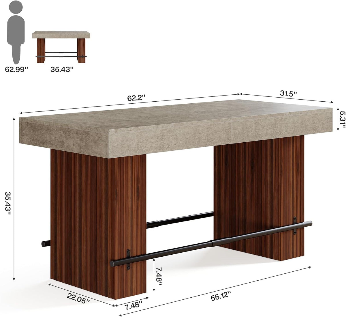 tribesigns 62.2" dining table for 4-6, counter height shown in use