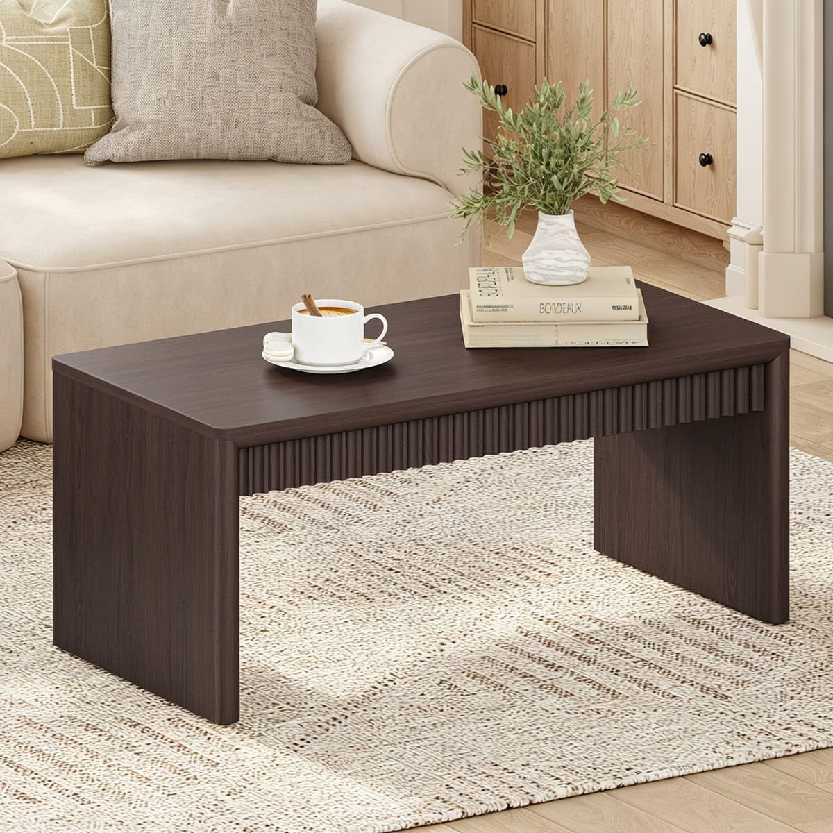 BON AUGURE Coffee Tables for Living Room, Mid-Century Modern, 43" Walnut