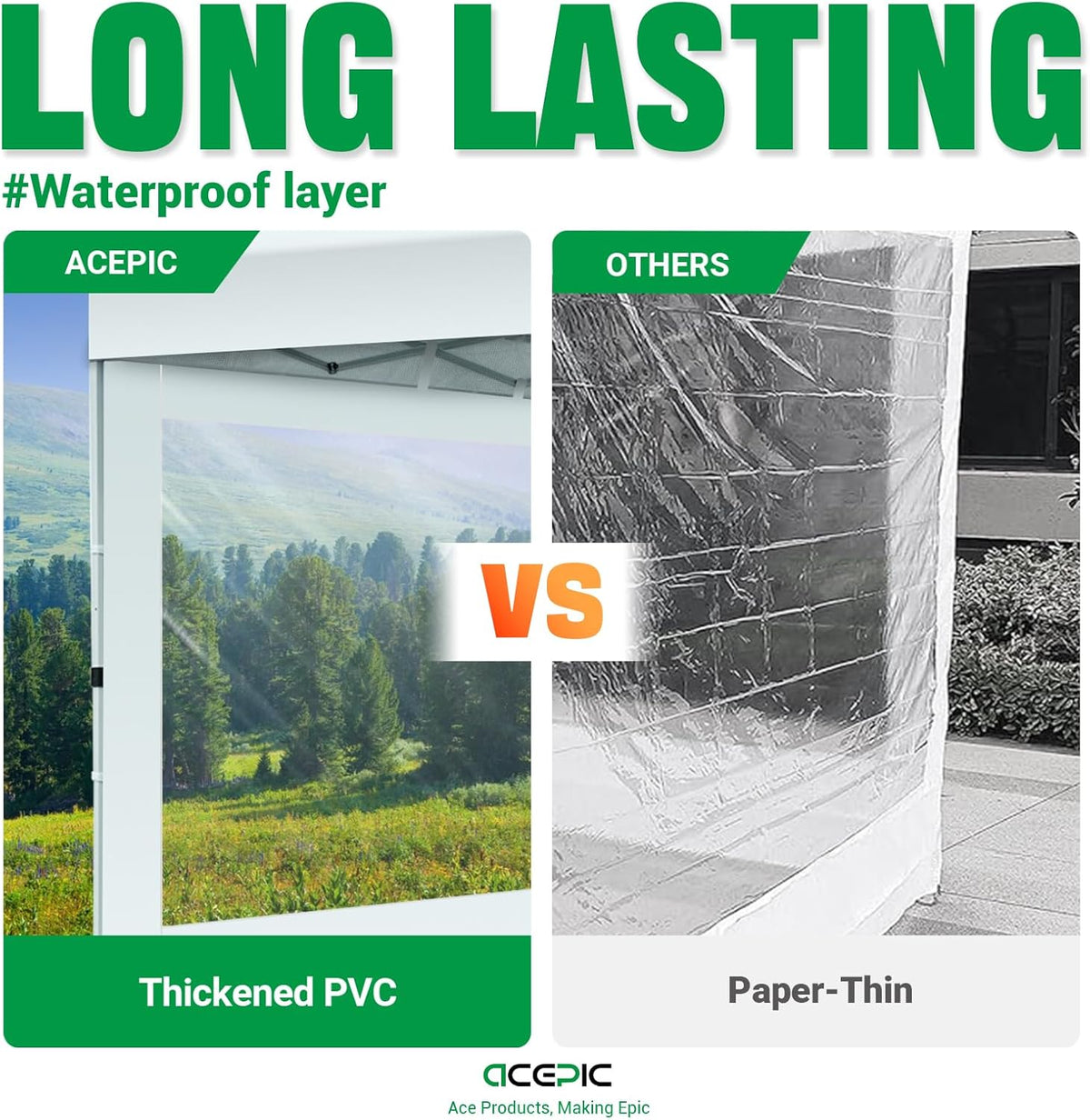 ACEPIC 10x10ft Clear Sidewalls for Canopy,White(3PCS, No Frame or Top)