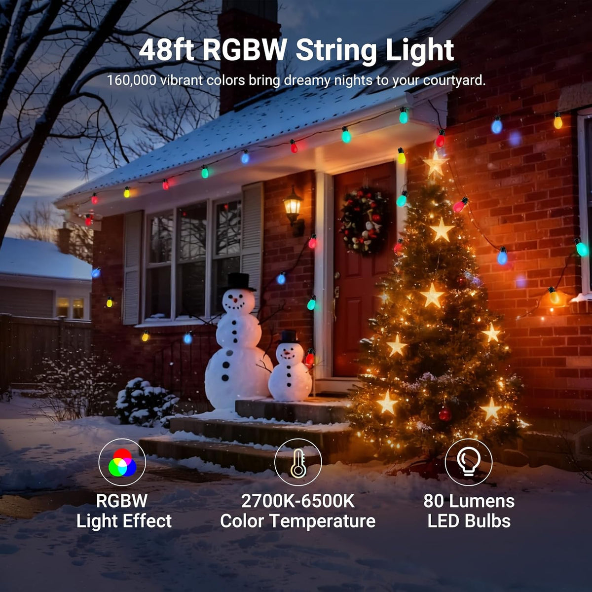 NEEWER 48ft Outdoor String Lights, App Control Smart AI RGBW Hanging, NR01