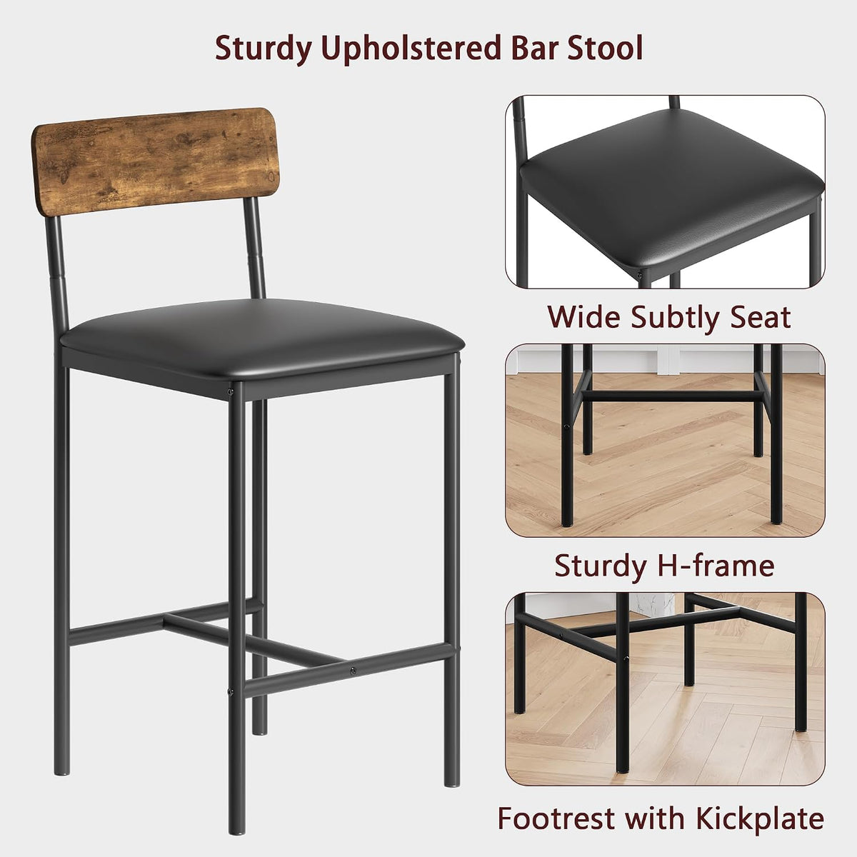 IDEALHOUSE Dining Table Set for 2, Counter Height Kitchen Table and Chairs, Bar Table Set with 2 Upholstered Bar Stools, 3 Piece Dining Room Table Set for Small Space, Apartment, Retro Brown