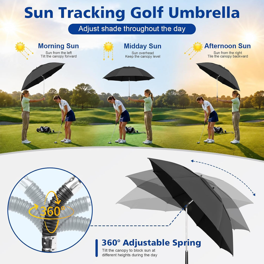 2 Pack 53.2" Double Canopy Golf Umbrellas, 360°Adjustable Golf Umbrella, Windproof Waterproof Large Umbrella for Outdoor Sports