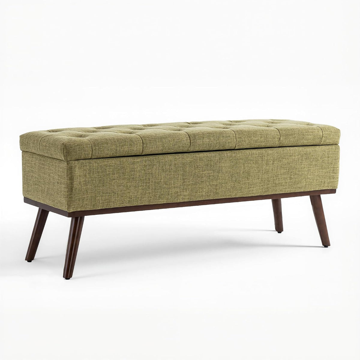 45.5" Olive Green Mid Century Modern Storage Bench for Bedroom, Linen