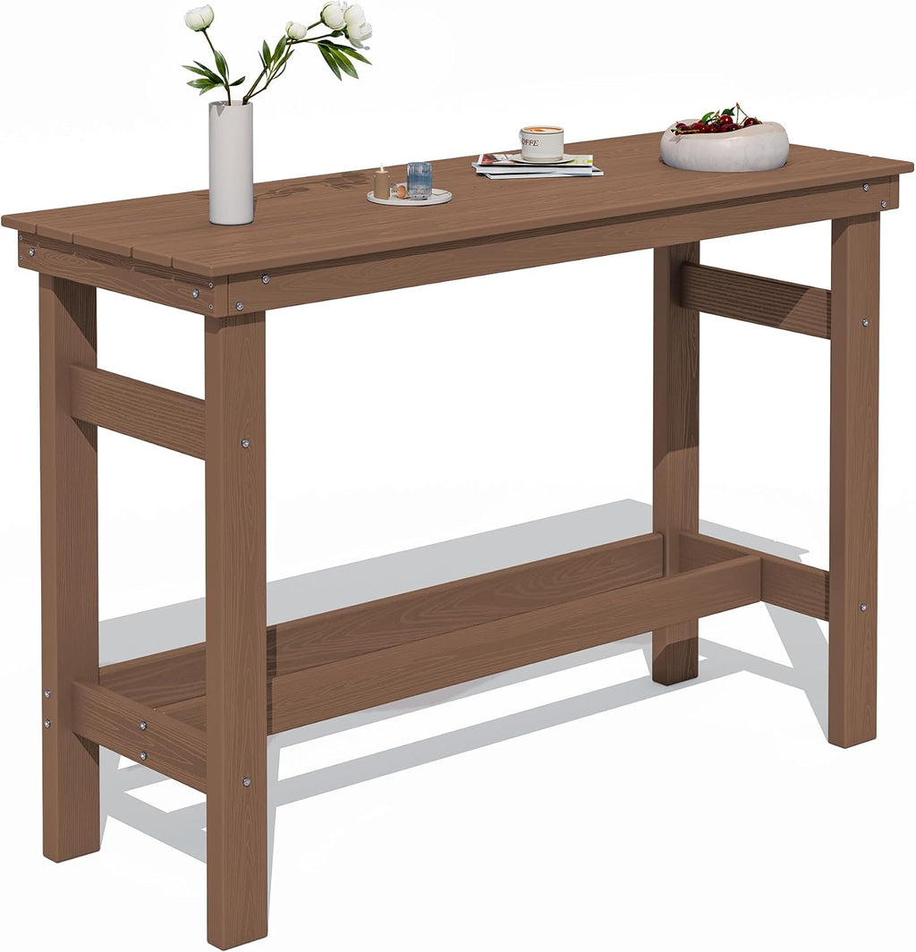 SERWALL 41" HDPE Outdoor Bar Table with 1.6" Umbrella Hole, Brown