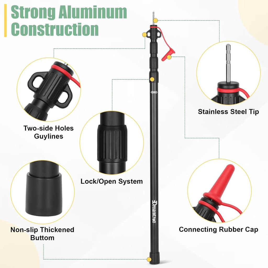 Dreamtrue Tarp Poles Telescoping, Upgraded 4-Section Adjustable Tent Poles, Heavy Duty Aluminum 8.7Ft Length Shade Sail Poles, Canopy Awning Support Poles Set Sun Shade Cloth Poles(Black-4pcs)