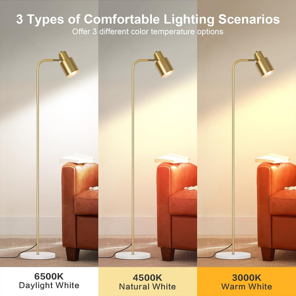 Modern Minimalist Gold Floor Lamp with Three Color Dimming Bulb