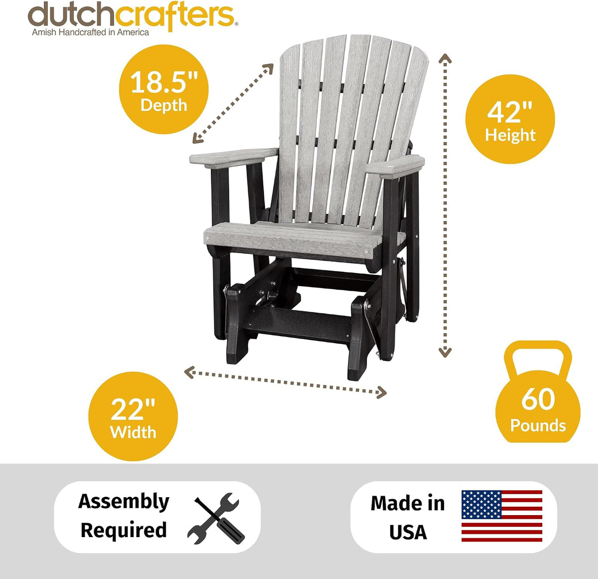 DutchCrafters Slat Fan Back Poly Adirondack Glider Outdoor Patio Chair (Tudor Brown & Cedar)