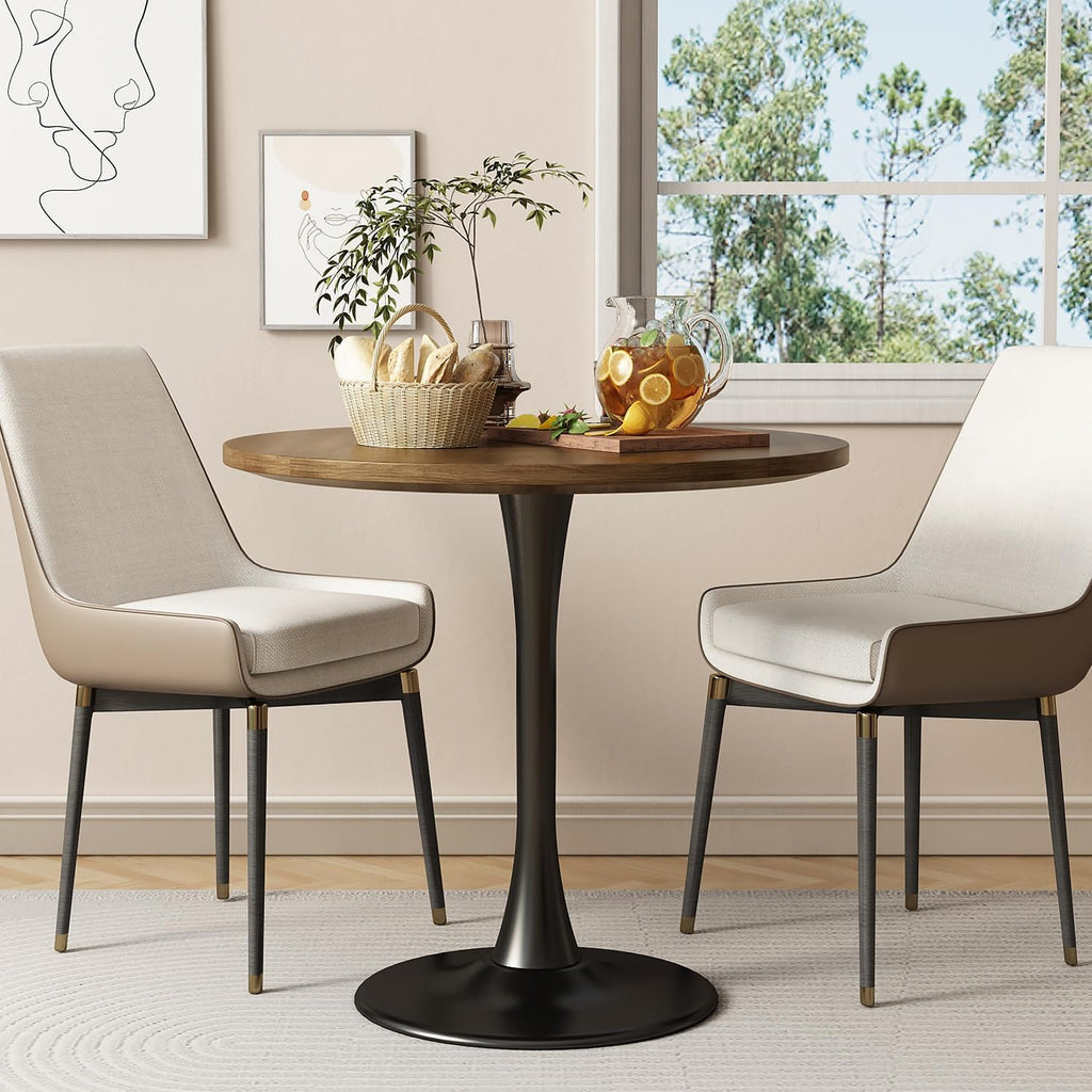 Round Dining Table 31.5" Circle Tulip Table for 4 People,Walnut