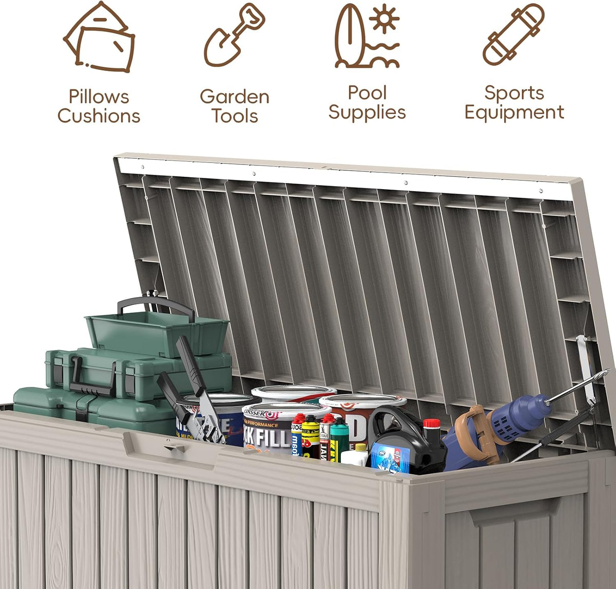 LubanNese Outdoor Storage Box, Waterproof Deck Box, Outdoor Patio Storage Bin, Weatherproof (Grey, 90 Gallon)