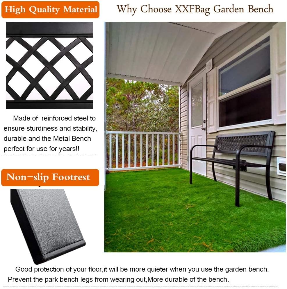 Patio Bench, Outdoor Metal Garden Bench with Armrest, Black