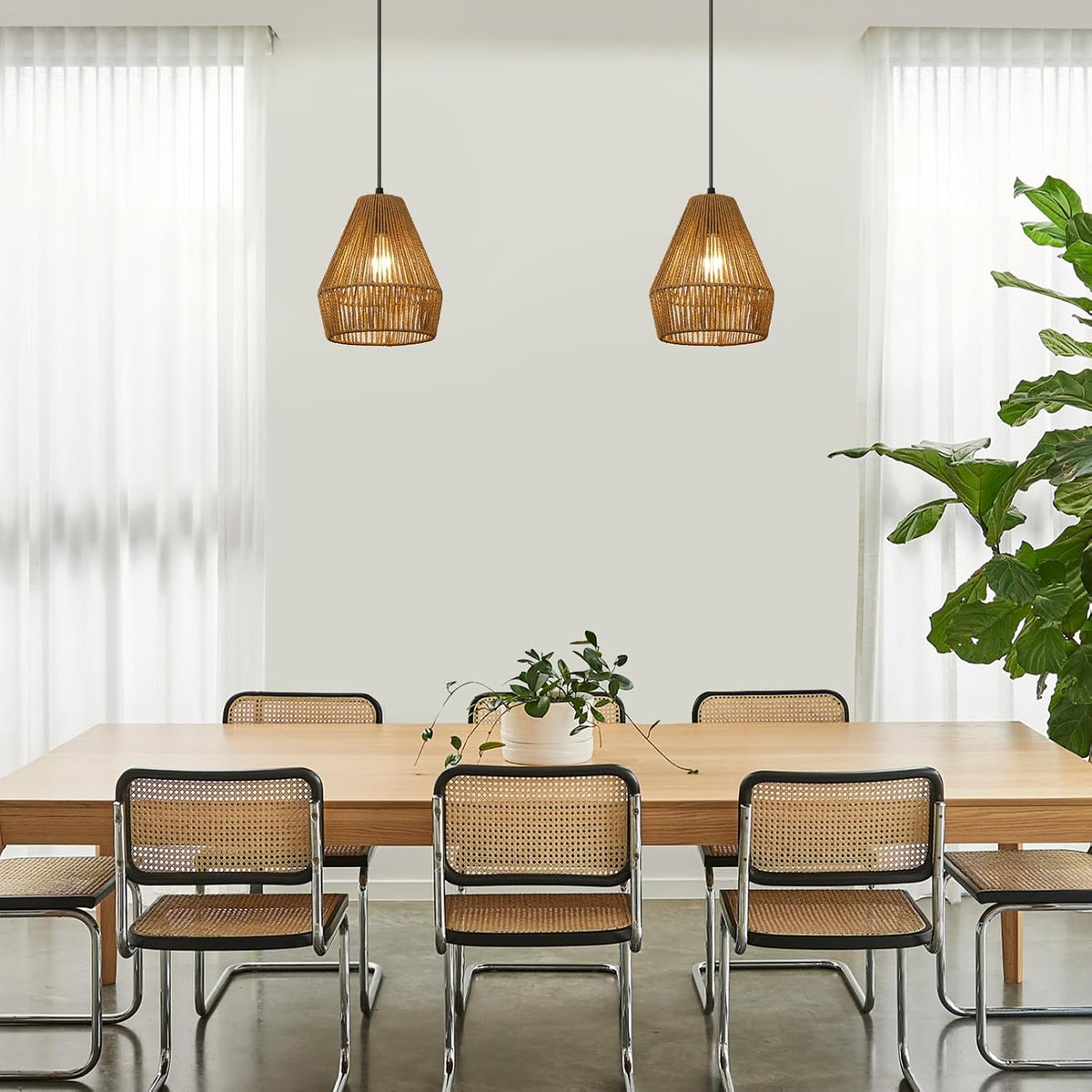 8.7'' rattan pendant light fixtures, boho basket hanging on a desk or shelf