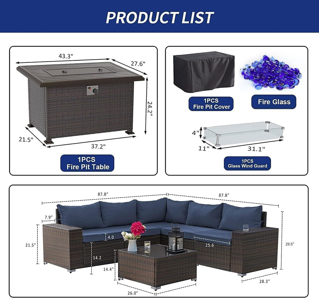 Kullavik 7 Piece Outdoor Wicker Patio Furniture Set with Fire Pit Table