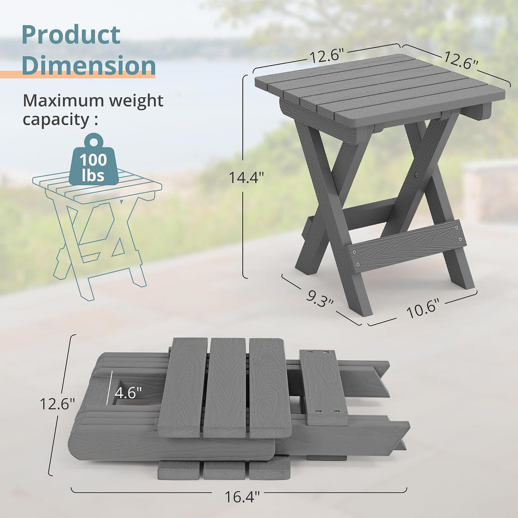 lue bona small outdoor folding side table hdps, close-up detail