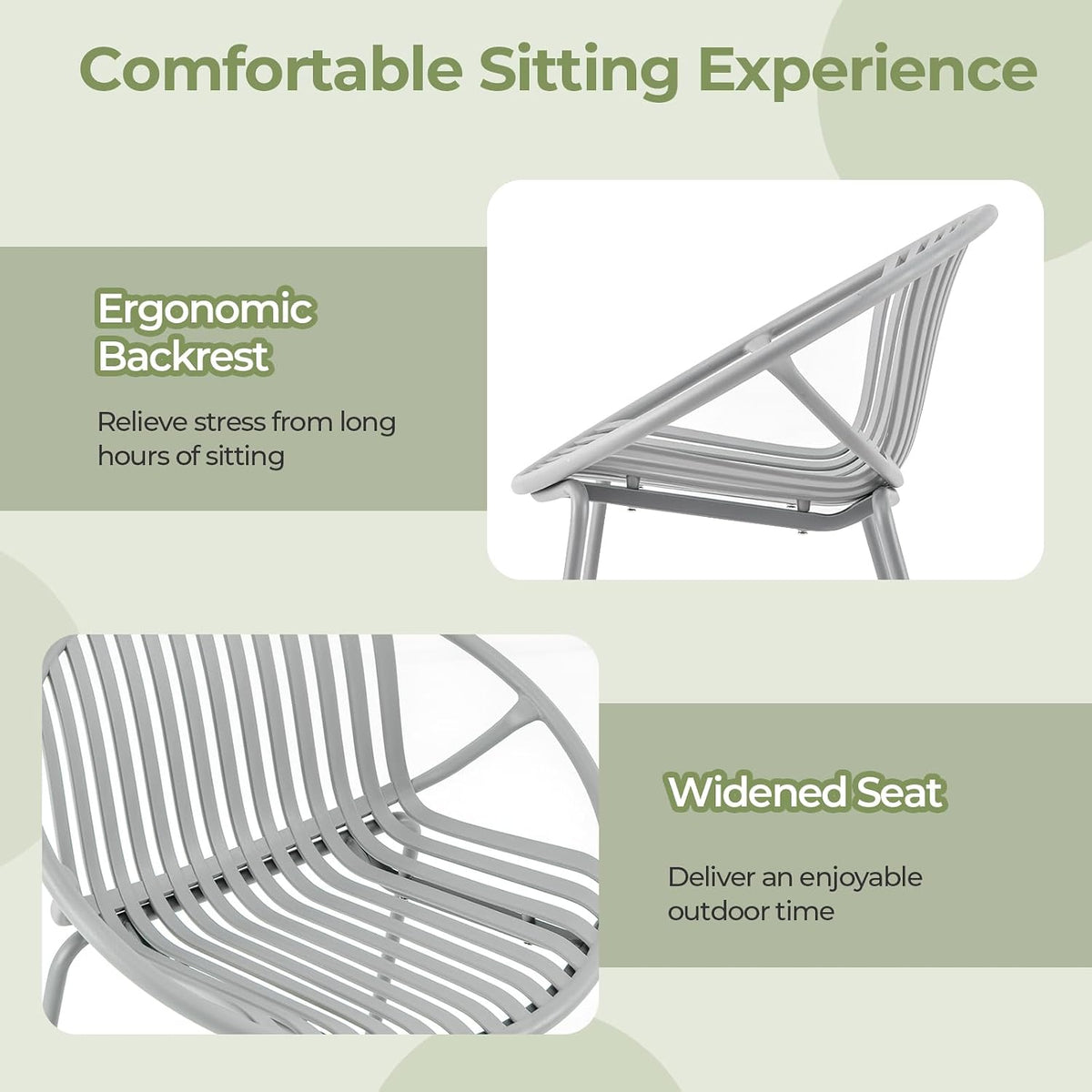 Tangkula 3-Piece Bistro Set - All-Weather PP Patio Conversation Set, Heavy-Duty Metal Frame Outdoor Acapulco Chair Set with Round Coffee Table, Perfect for Deck or Balcony (Gray)