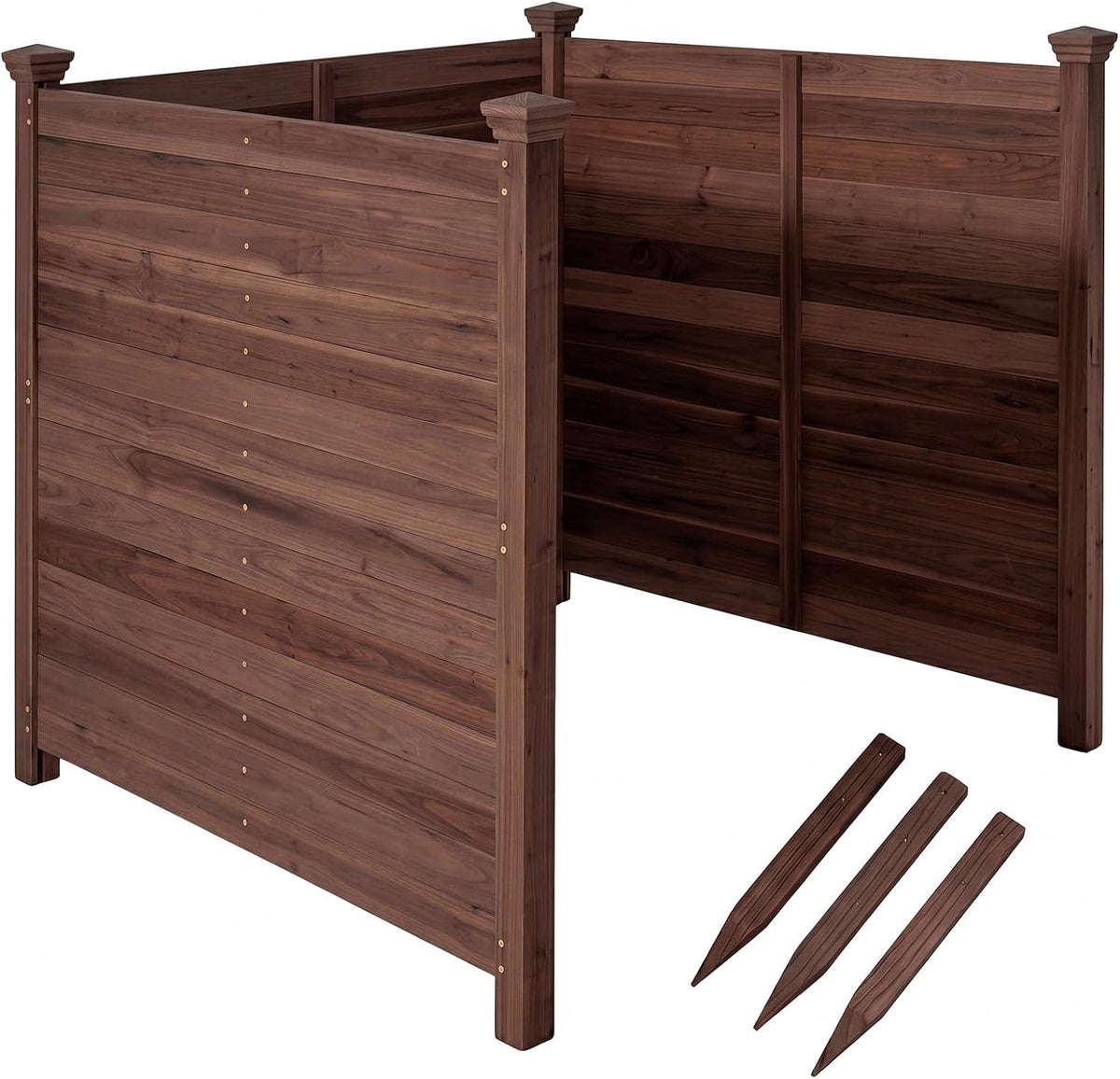 Giantex 3 Panels Wooden Privacy Fence with Stakes, 47" W x 45.5" H, Brown