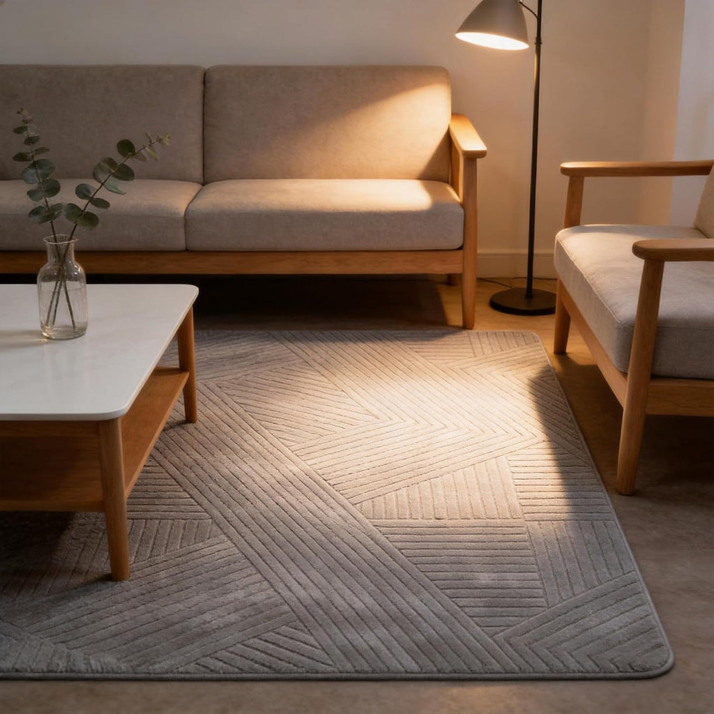 Grey 8x10 Solid Color Area Rug, Washable for Living Room Bedroom