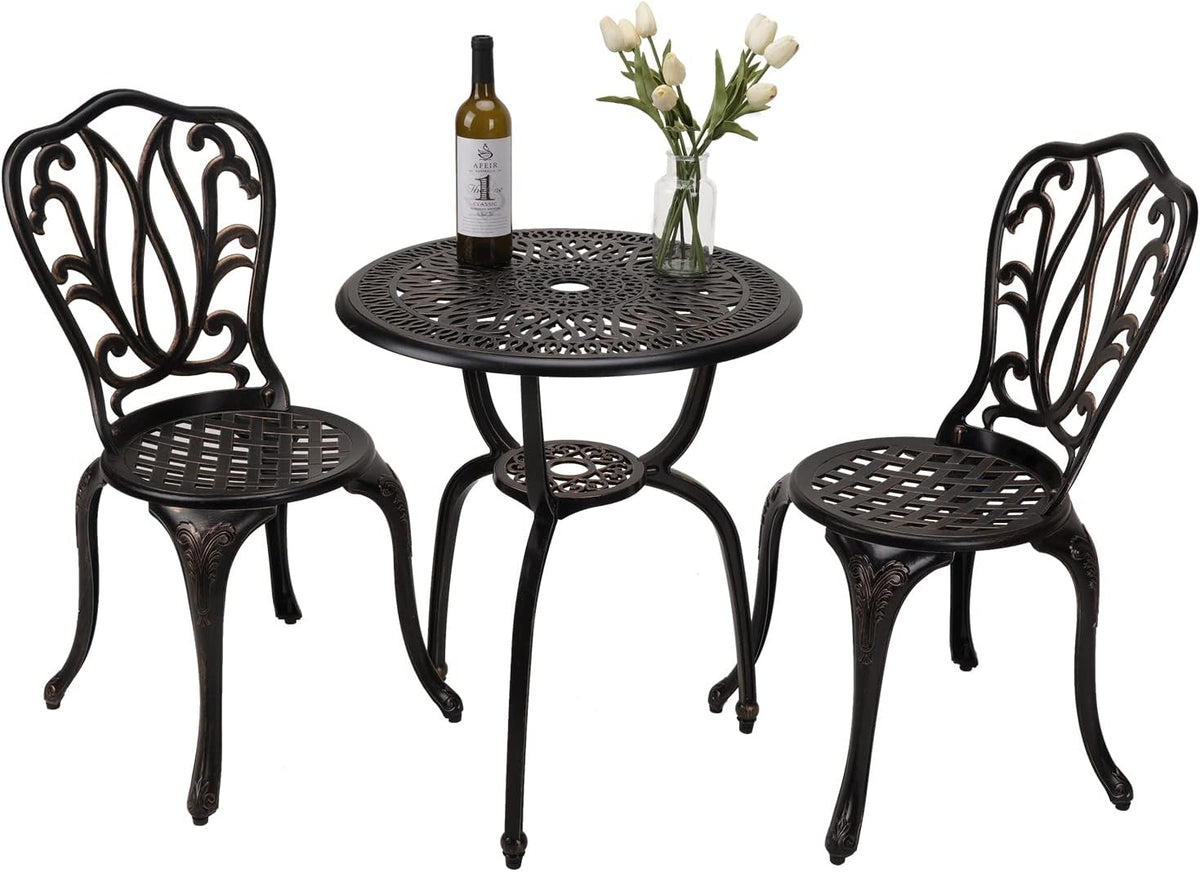 yksy&yksy 3-piece patio bistro furniture set cast-aluminum bistro shown in use