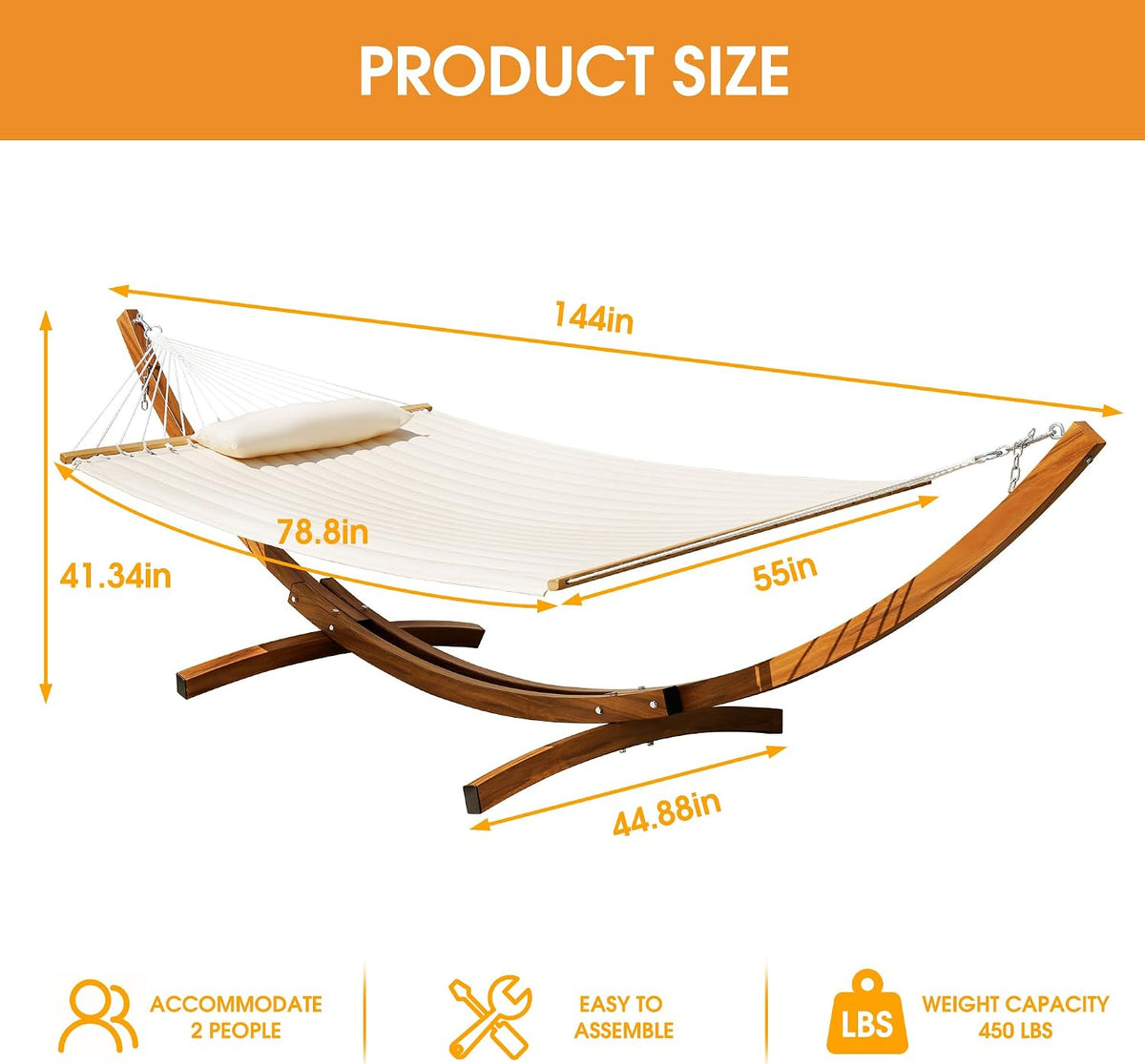 Lazy Daze 12 Ft Double Quilted Hammock with Curved Steel Wood Grain Stand