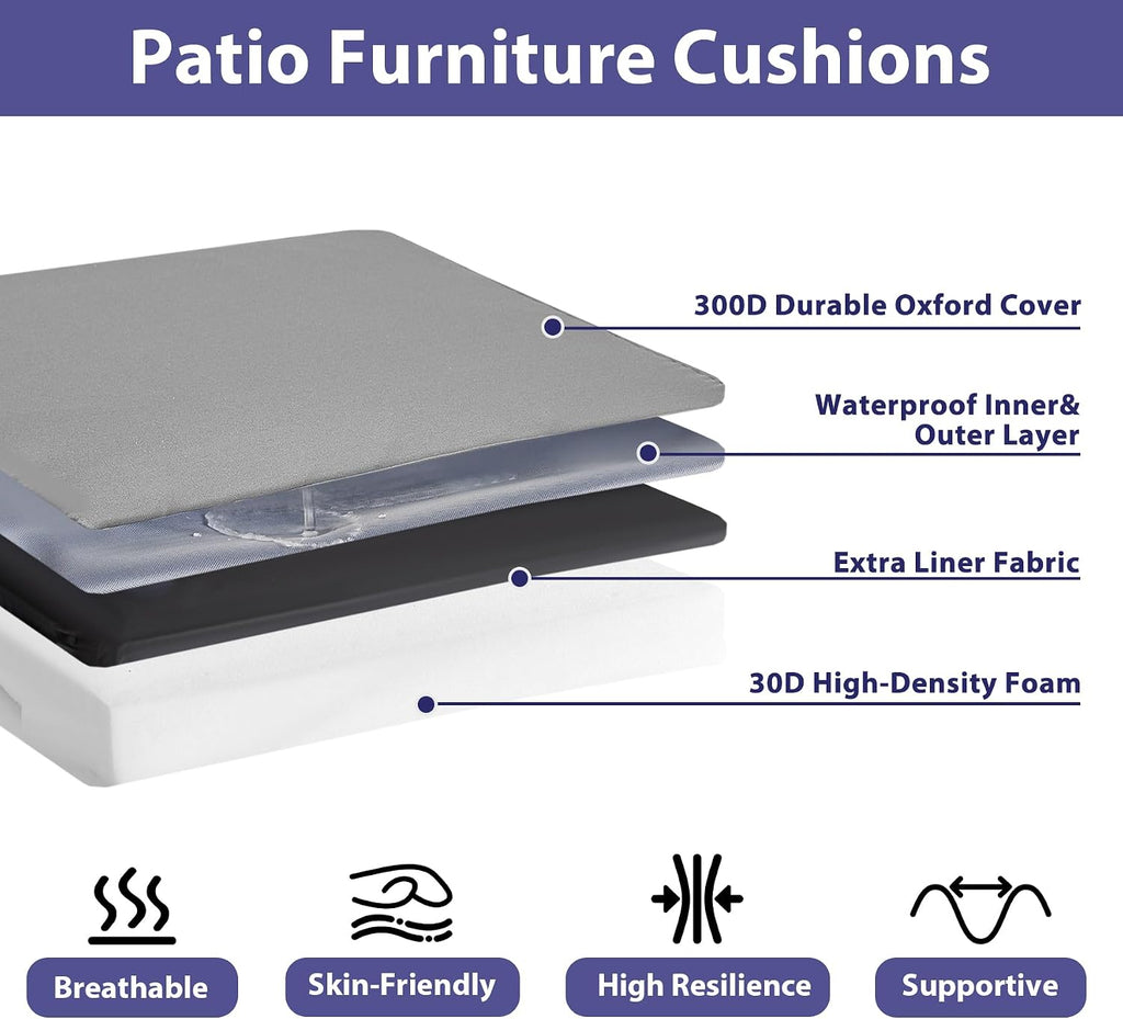 IPYNBAP Outdoor Chair Cushions Set of 4 -Waterproof Outdoor Seat Cushions for Patio Furniture, Patio Chair Cushion with Handle and Ties, Out Door Chair Pads,19x19x3-Square, Grey