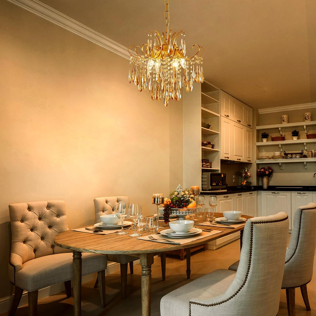 gold crystal chandeliers for dining room 4-light modern shown in use