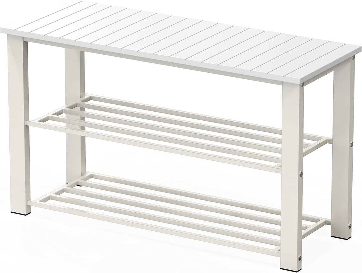 Simple Houseware Wooden Top Shoe Rack Bench for Entryway, White