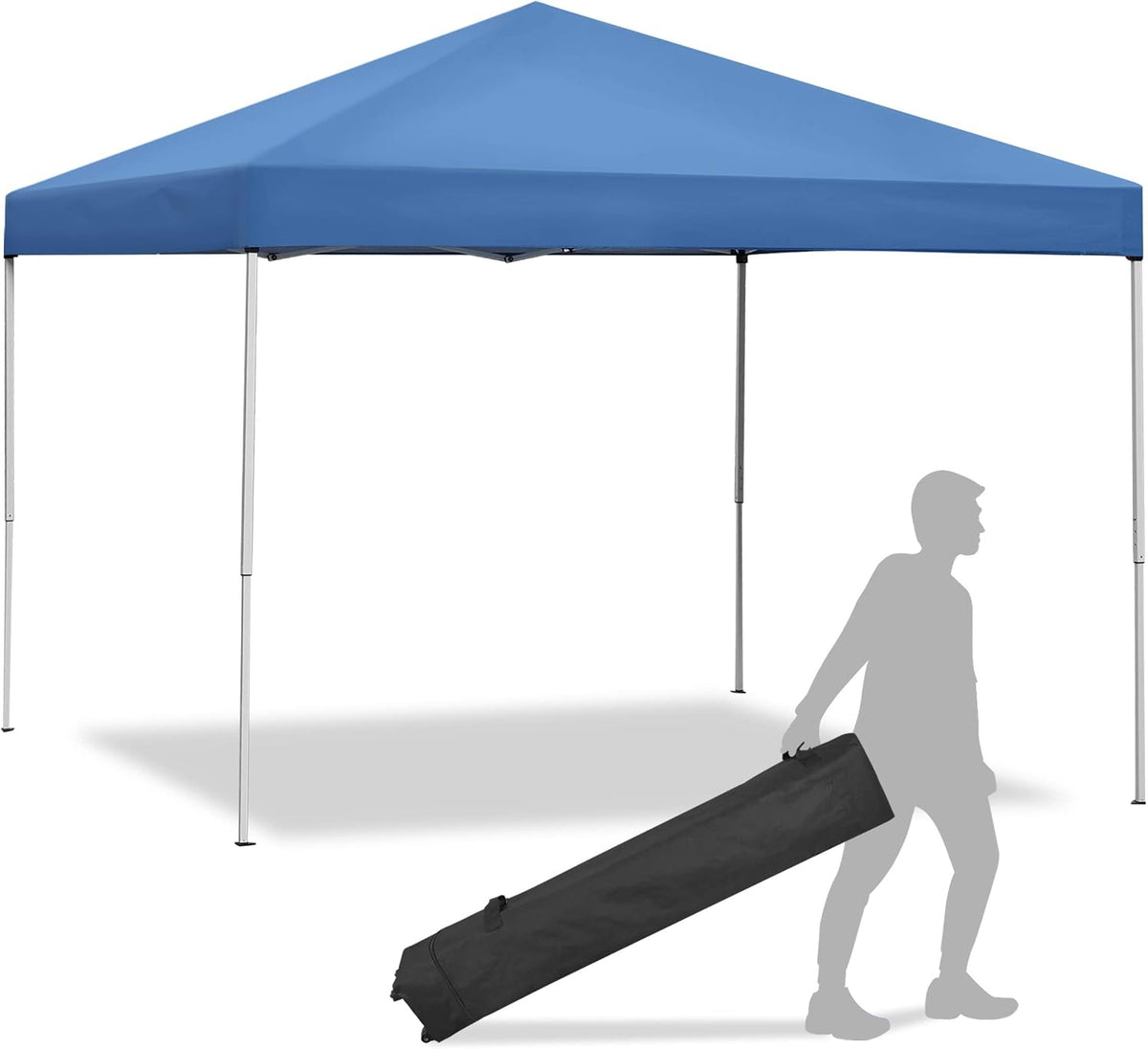 JupiterForce 10 x 10 Pop Up Height Adjustable Canopy Tent Sun Protection Waterproof Instant Shelter Portable Folding Canopy with Ropes Stakes Roller Carry Bag, Blue